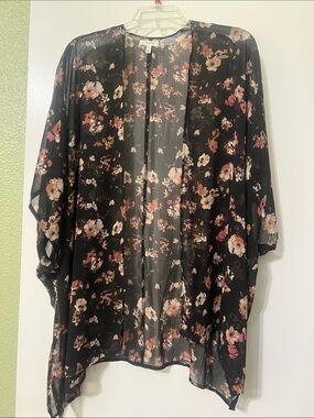 Maurices Black Sheer Floral Kimono Cardigan